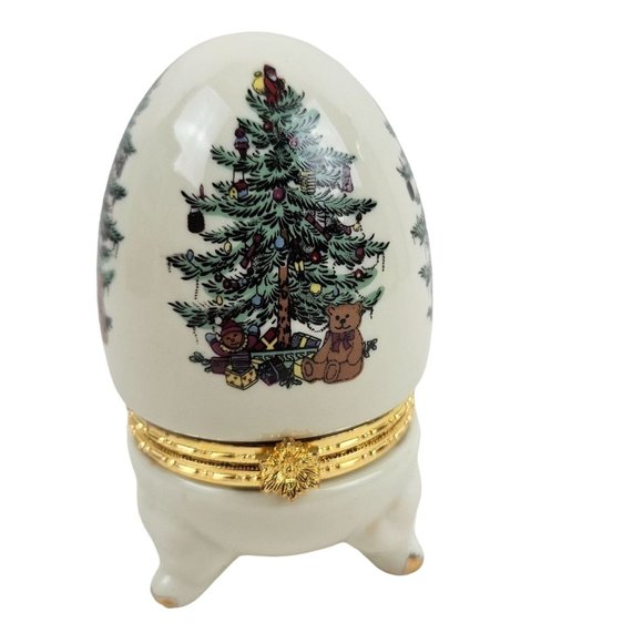 Formalities Baum Bros Egg Hinged Procelain Christmas Tree White Gold Trim - Picture 8 of 8